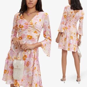 NEW NWT Maje Rolille Ruched Satin Mini Dress In Flower Power Floral Print